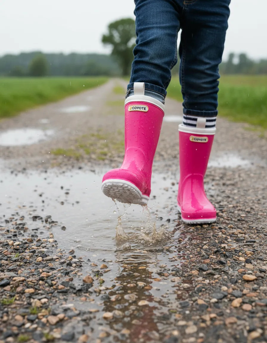 Bota de agua fucsia ribete blanco