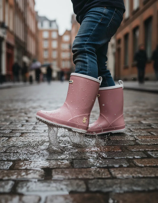 Bota de agua rosa ribete blanco