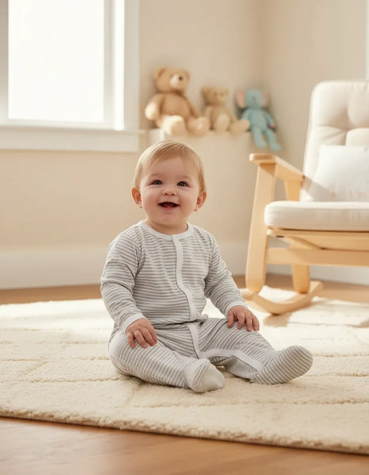 Enterito gris rayas blancas algodón peruano