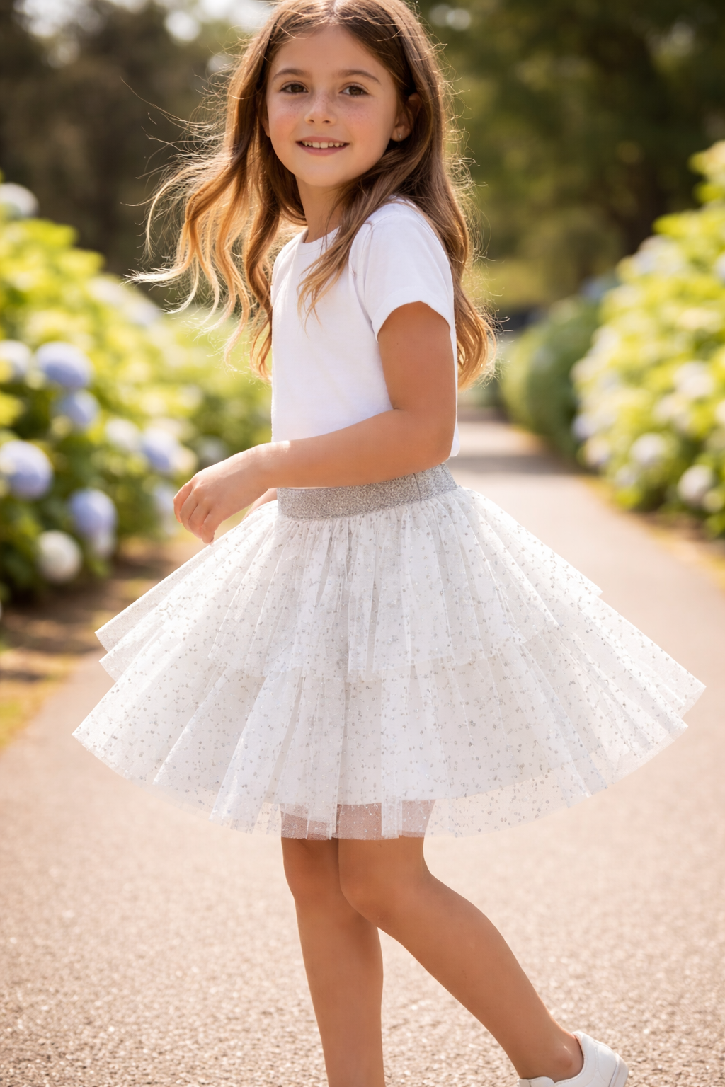Falda tutu blanca brillos grises