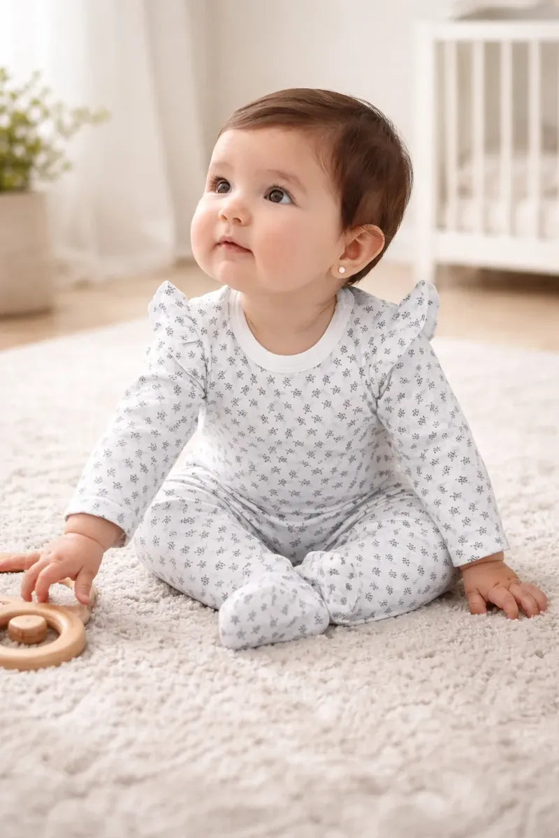 Pack body blanco celeste hojas algodón peruano