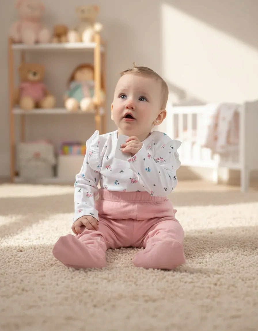 Pack body blanco rosa flores algodón peruano