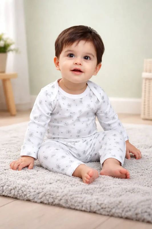 Pack body blanco verde ositos algodón peruano