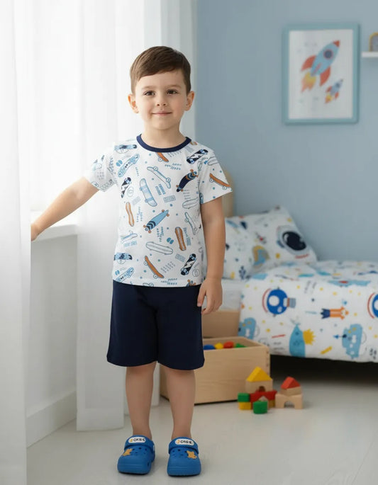 Pijama corto blanco tablas