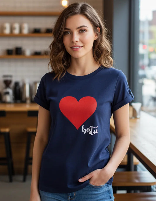 Polera azul corazon rojo adulto algodon peruano