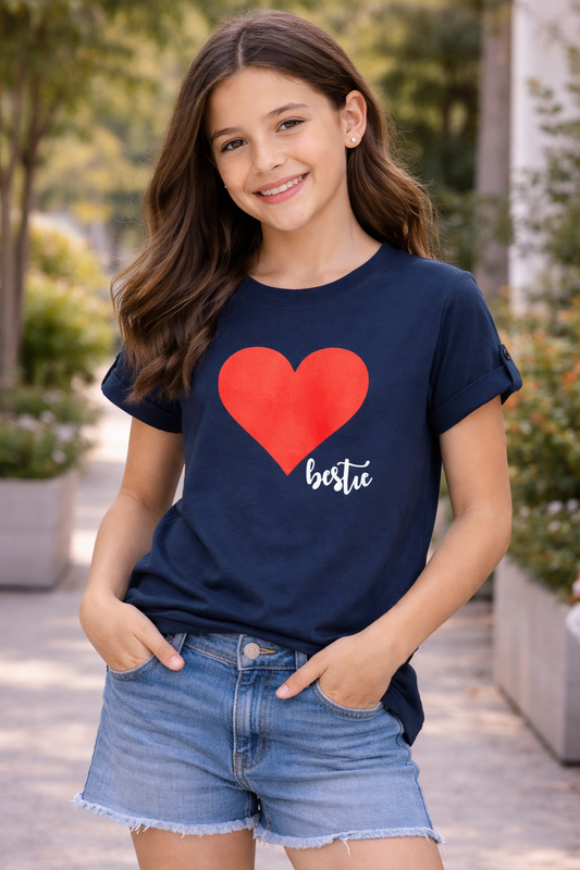 Polera azul corazón rojo algodón peruano