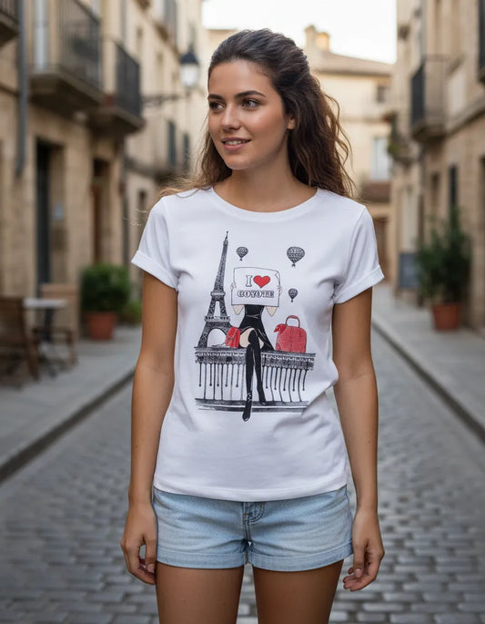 Polera blanca Paris adulto algodón peruano