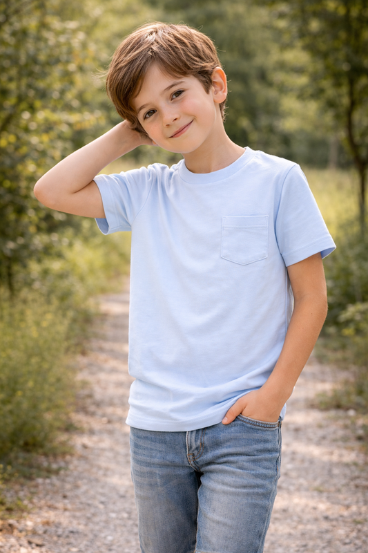 Polera celeste bolsillo algodón peruano