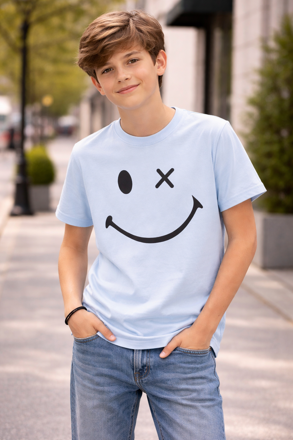 Polera celeste smile algodón peruano