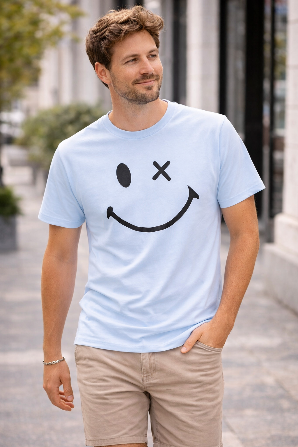 Polera celeste smile adulto algodón peruano