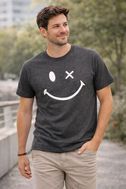 Polera gris smile adulto algodón peruano