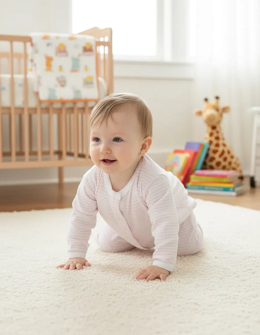 Enterito blanco rayas rosas algodón peruano