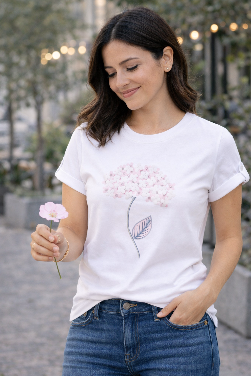 Polera blanca flor adulto algodón peruano - S
